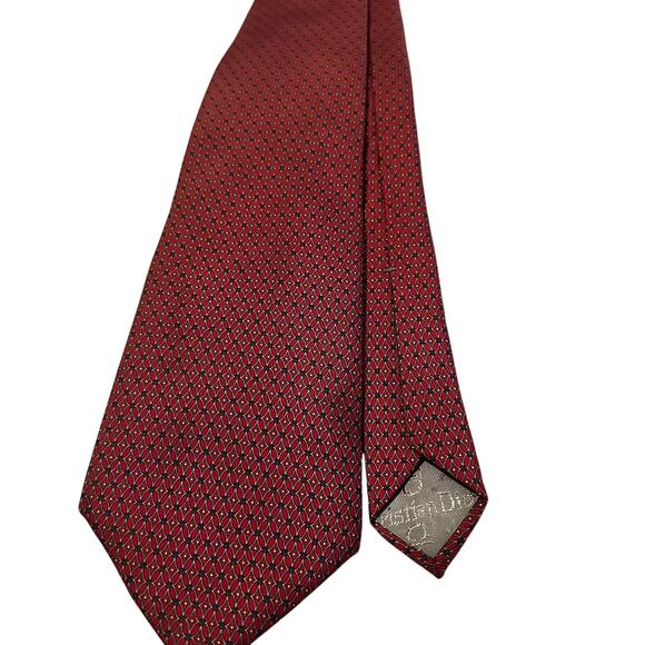 Vintage Christian Dior Vintage Geometric Design Silk Tie Red Preowned - Picture 2 of 5